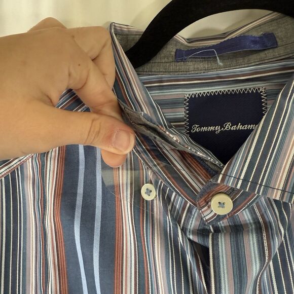 New Tommy Bahama Dress Shirt Men's L Blue Striped Long Sleeve Button Up Cotton - Picture 6 of 12